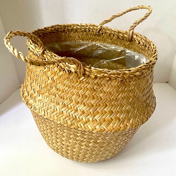 Straw Bucket Tote Tree Pot - Picture 2 of 5